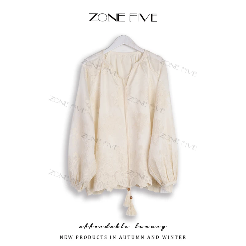【zonefive】流苏百搭提花上衣外套天丝刺绣设计感混纺设计感上衣