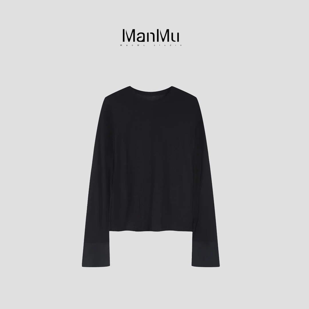 满目ManMu【张琪专属】老钱风醋酸长袖打底百搭长袖T恤350112