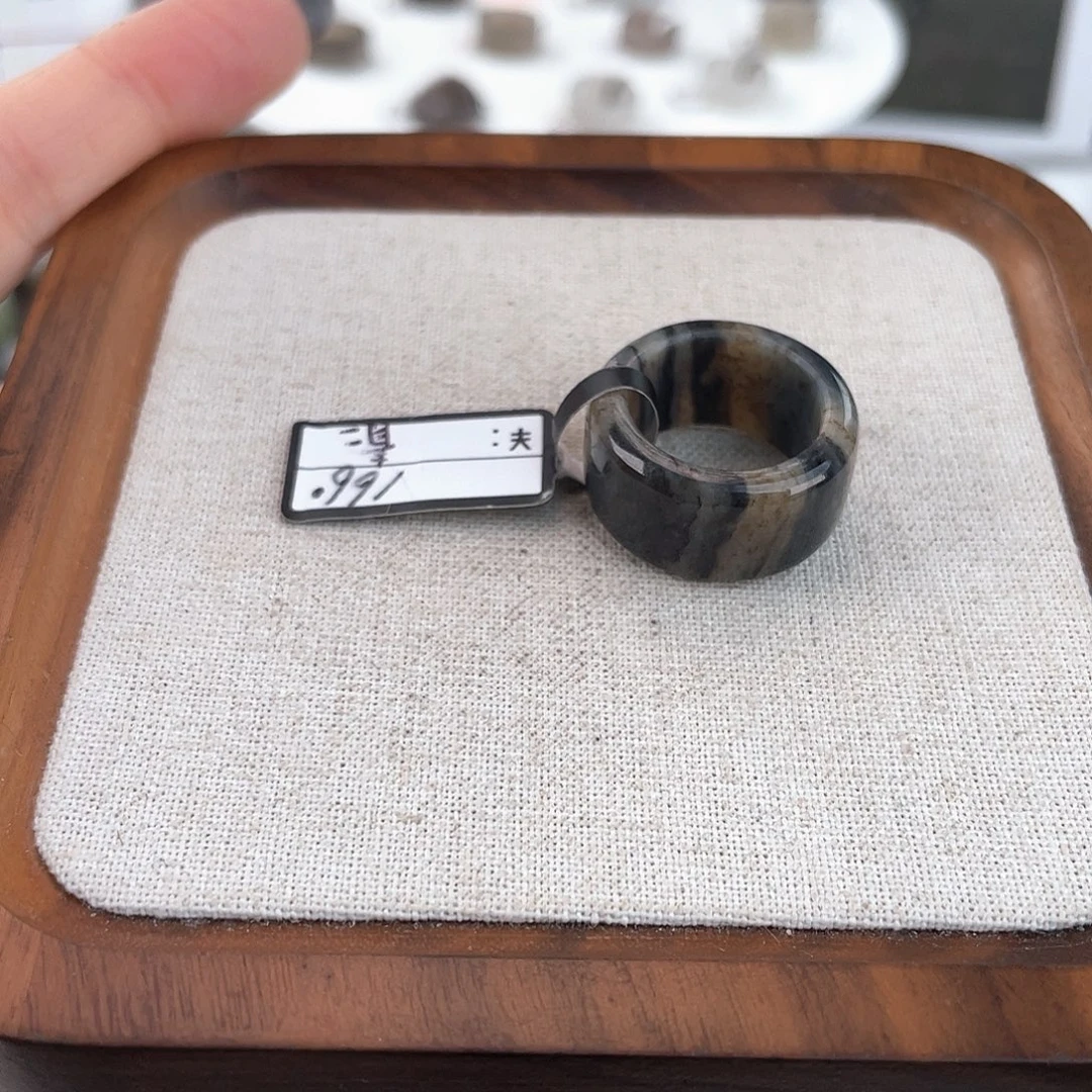 和田玉未镶嵌戒指U24青花圆切16.5不退换