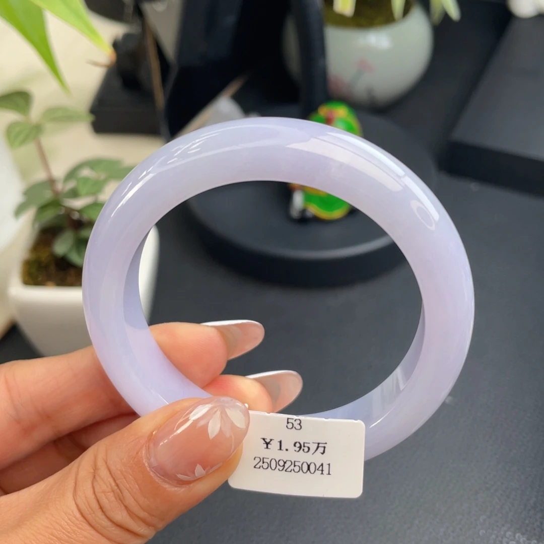 翡翠未镶嵌手镯细糯化满紫53正圈