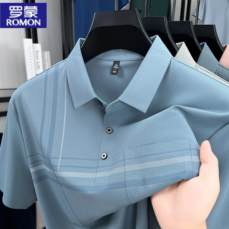 罗蒙冰丝冰丝Polo衫中年休闲爸爸男装翻领夏装商务奢侈品polo衫