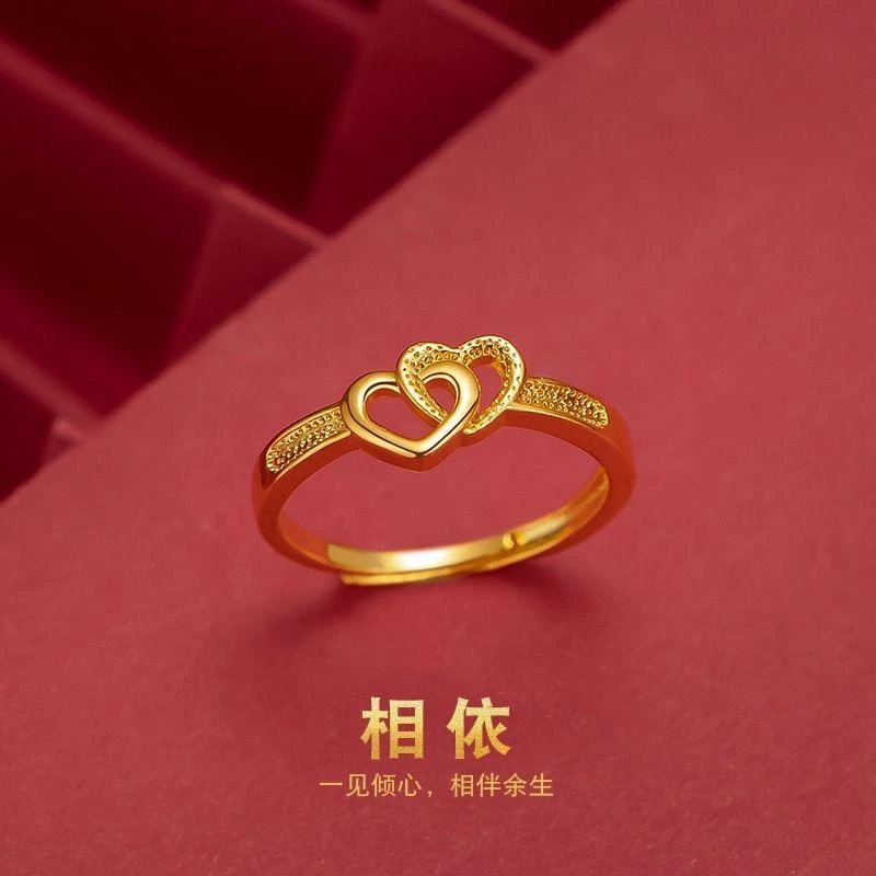 合金戒指 8836环环相扣双爱心可调节戒指