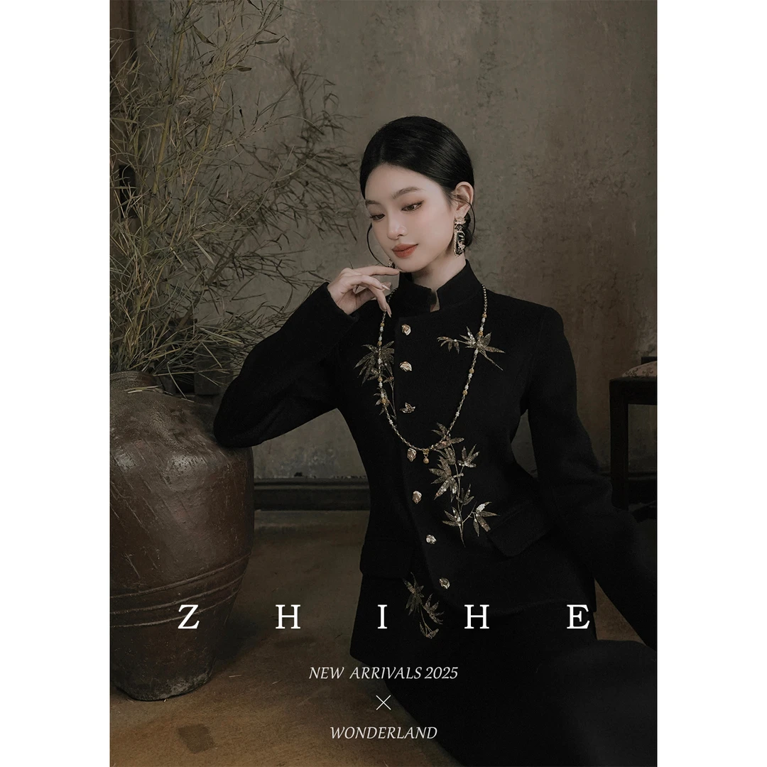 无艳一禾【南歌竹】手工坊-重工刺绣100绵羊毛双面呢外套+半裙