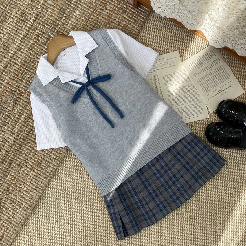 【叠穿五件套】北岛鲸堂JK原创正版制服格裙针织背心套装学院风女