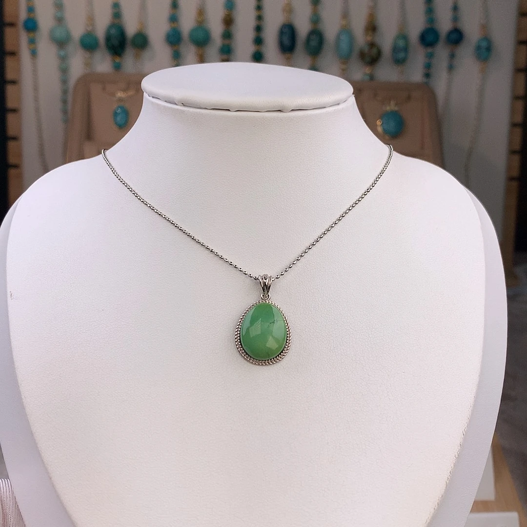 绿松石银S925镶嵌吊坠(不含链)