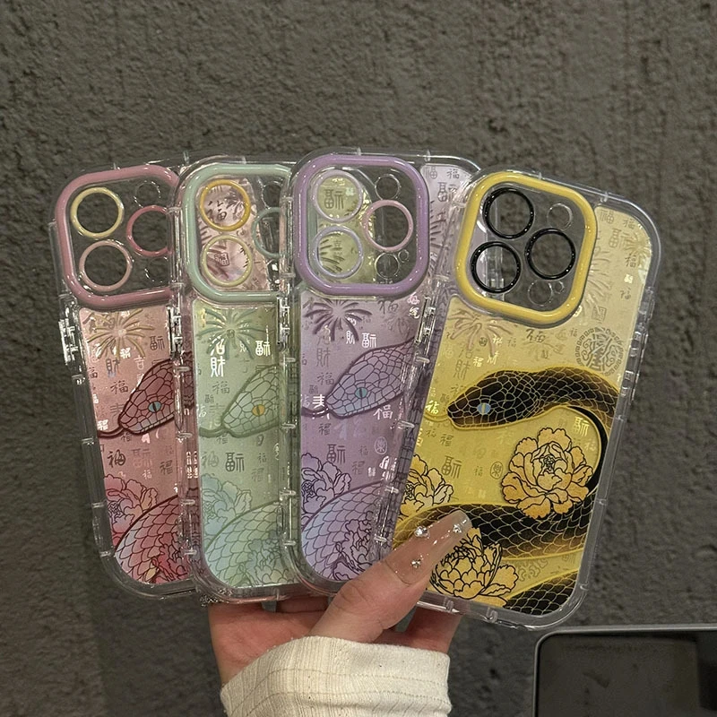 烟花蛇渐变百福羽纱泡芙适用苹果16手机壳oppo华为荣耀vivo小米
