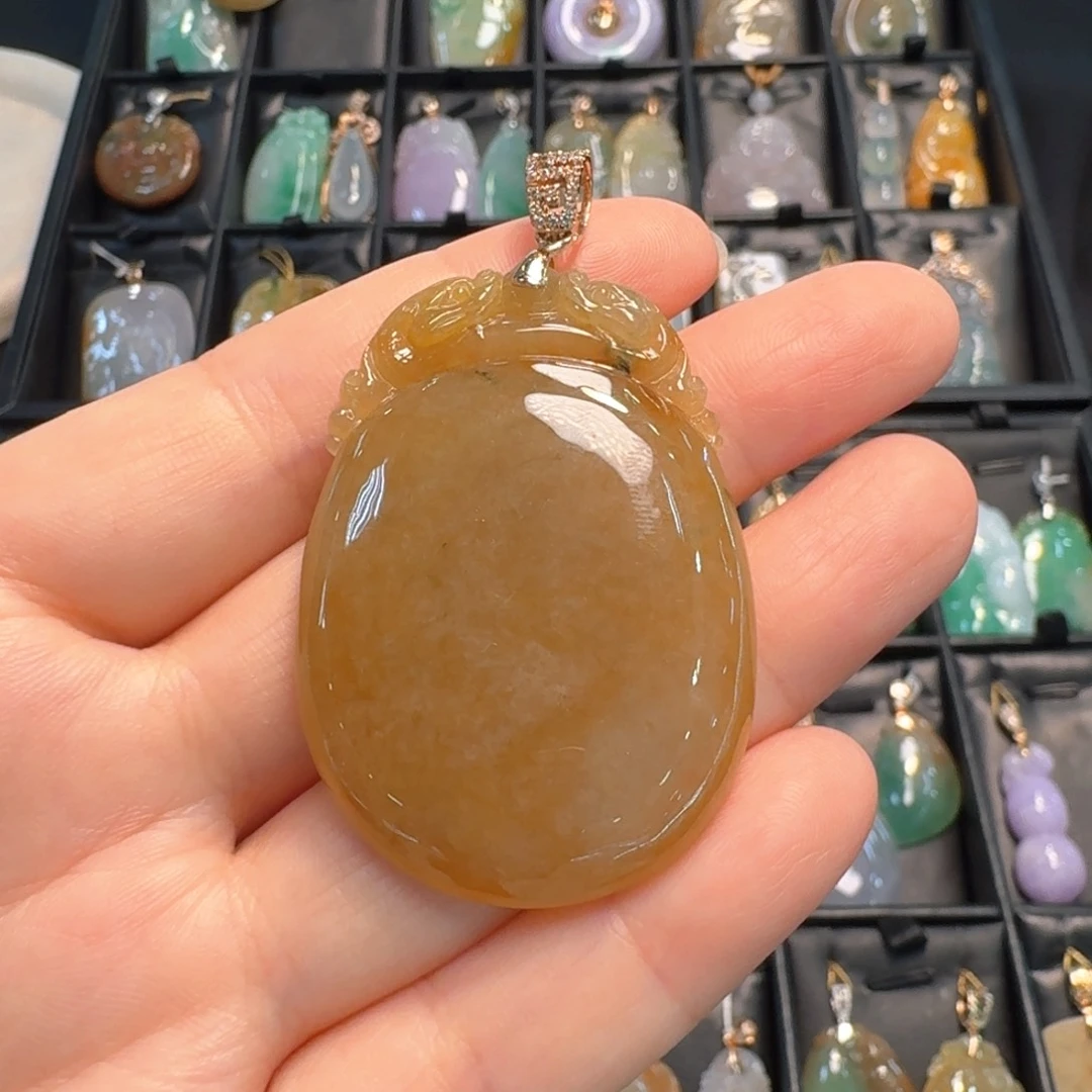 翡翠18K金镶嵌吊坠(不含链)福瓜