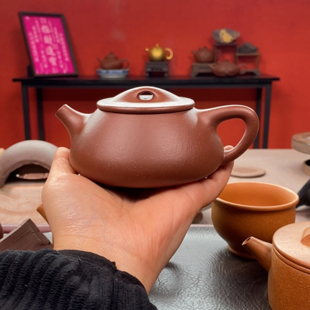 茶壶紫砂底槽清景舟石瓢260cc全手