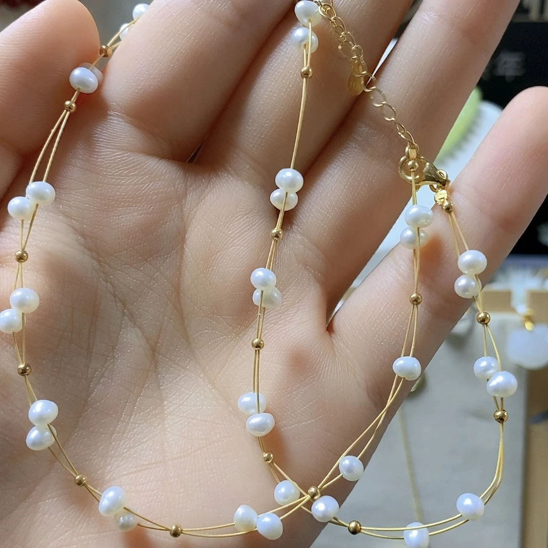 颈饰银S925镶嵌淡水珍珠sj