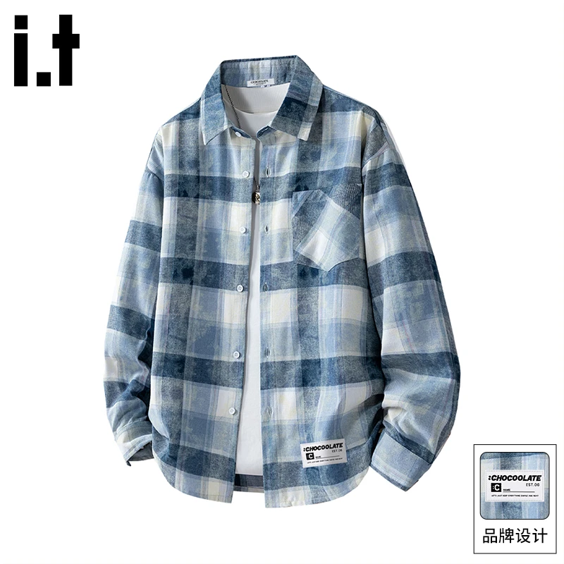 it :CHOCOOLATE男士格子长袖衬衫男款春秋季2025新款痞帅休闲上衣