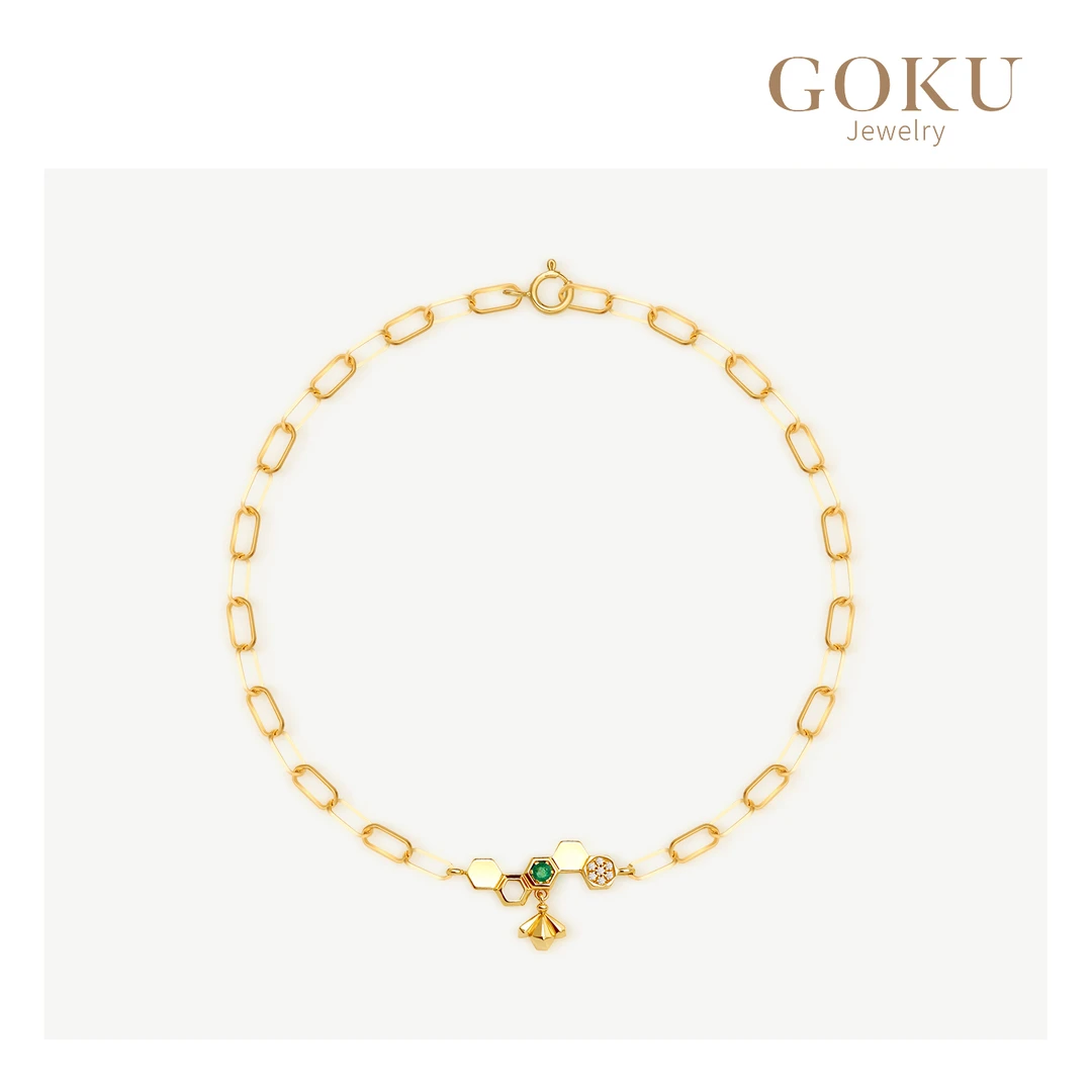 GOKU18K金手链女蜜蜂蜂巢祖母绿钻石链轻奢简约时尚百搭金手链