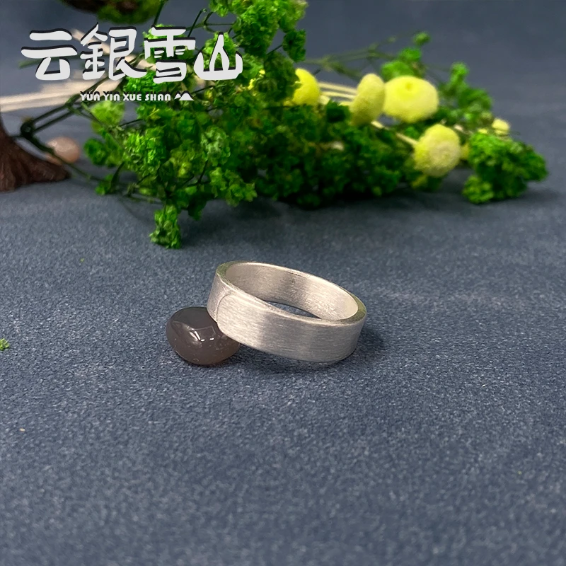 云银雪山 足银戒指  磨砂活口男戒 经典磨砂设计低调简约高级FJ35