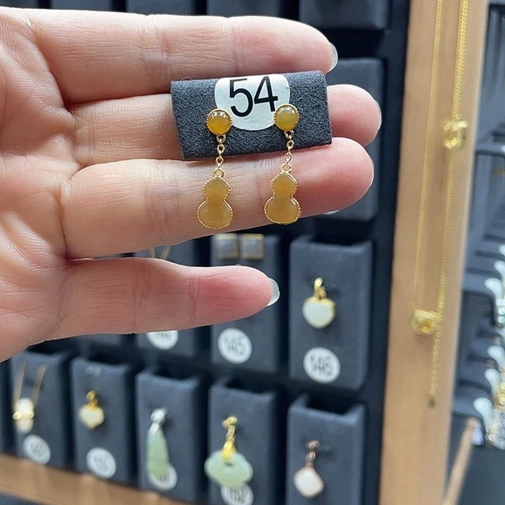 和田玉银S925镶嵌耳饰17