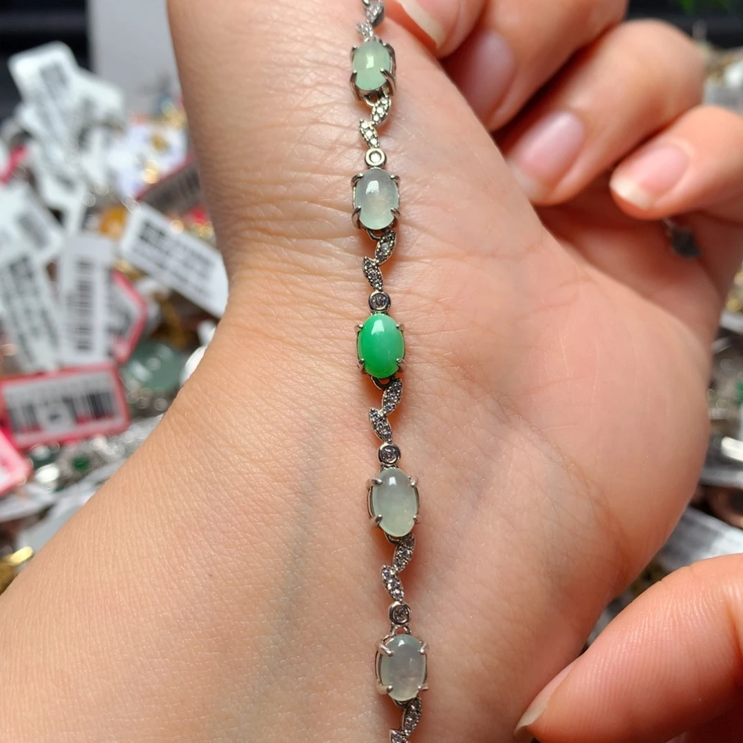 翡翠戒指银S925镶嵌天然翡翠手链