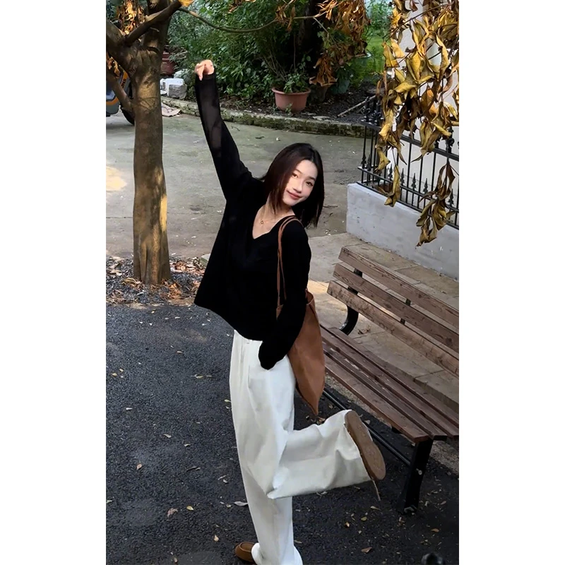 初秋搭配一整套休闲百搭气质宽松显瘦长袖上衣高腰阔腿裤两件套装