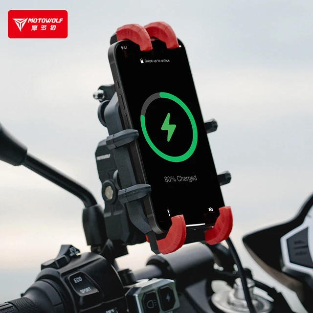 摩多狼摩托车手机支架无线充电防震铝合金电动车外卖骑手导航固定