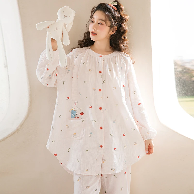 『粉丝专享』家时光月子服4288夏薄款加大宽松纯棉全棉孕妇家居睡衣