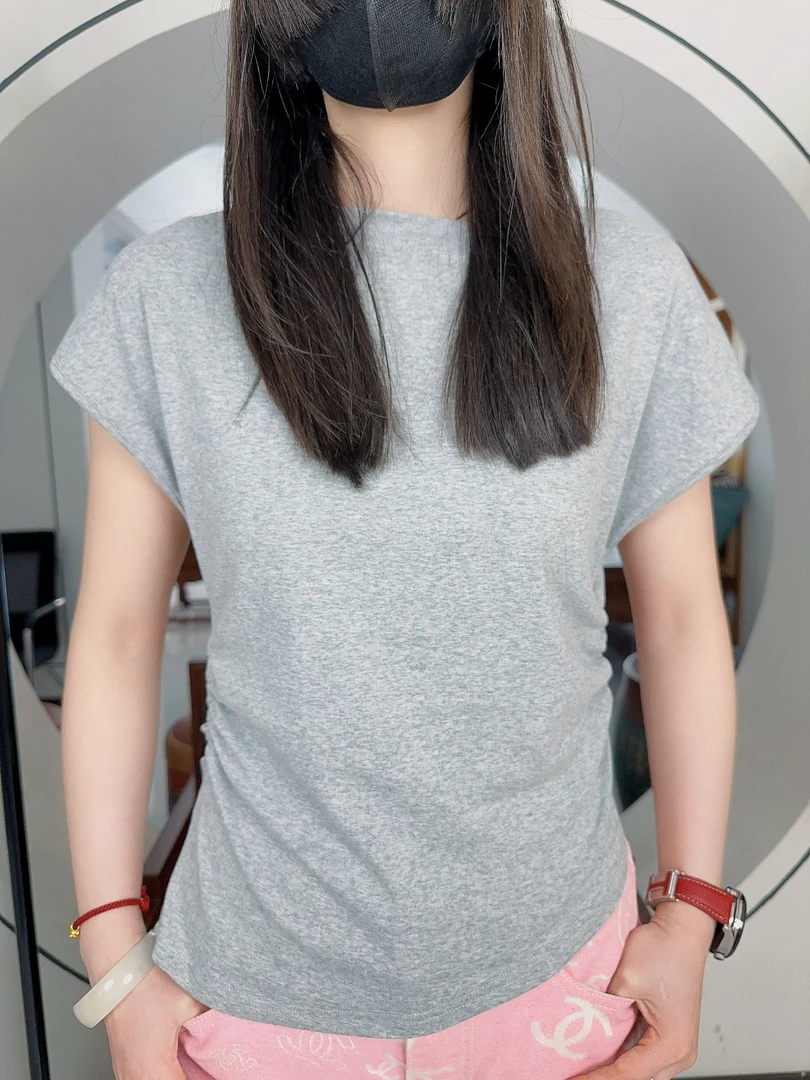 短袖圆领纯色宽松型休闲风T恤女士灰色设计师韩版