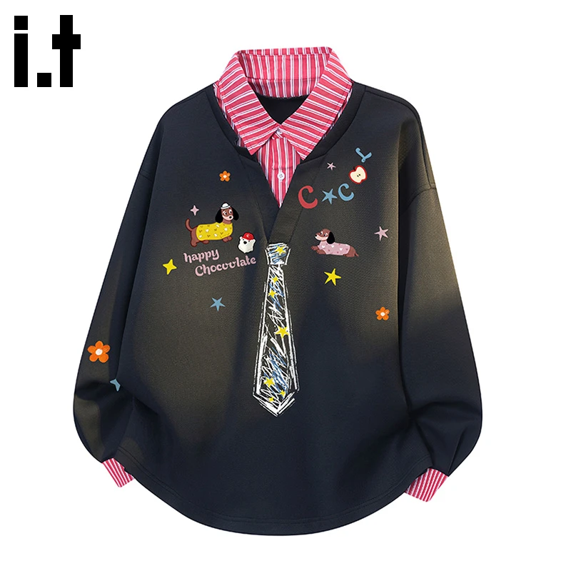 i.t:CHOCOOLATE休闲保暖卫衣男款秋冬新款宽松百搭高级感翻领外套