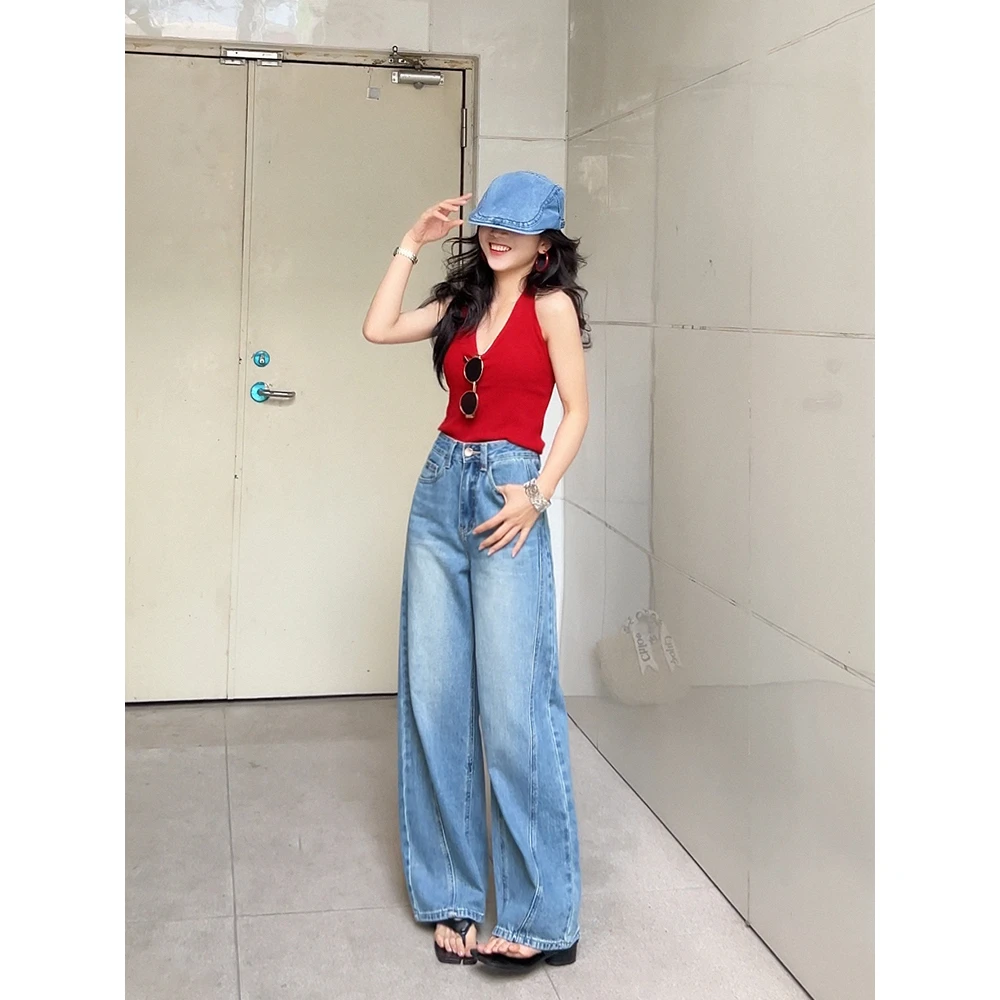 【蓝以抵挡】秋冬小个子弯刀阔腿裤女士新款裤子百搭通勤休闲牛仔裤