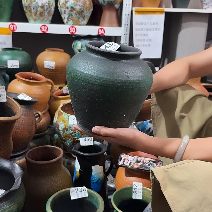瑕疵绿色坛子432高20口径13