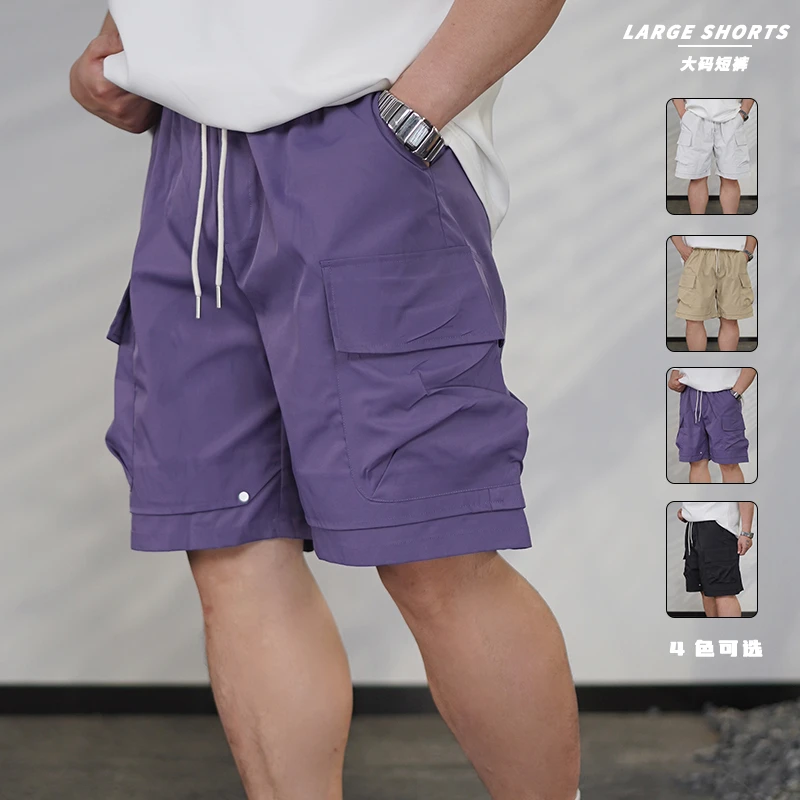 大码男装夏季户外运动宽松短裤加肥加大工装大口袋速干五分裤2366