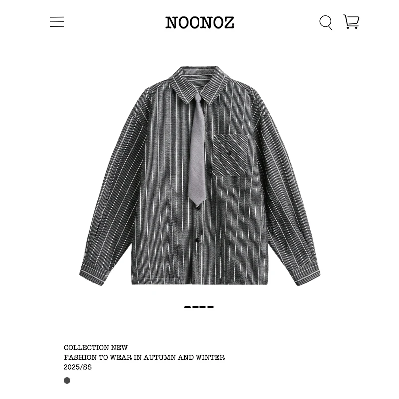 NOONOZ潮牌美式复古老钱风领带长袖衬衫男秋季高级感通勤休闲衬衣