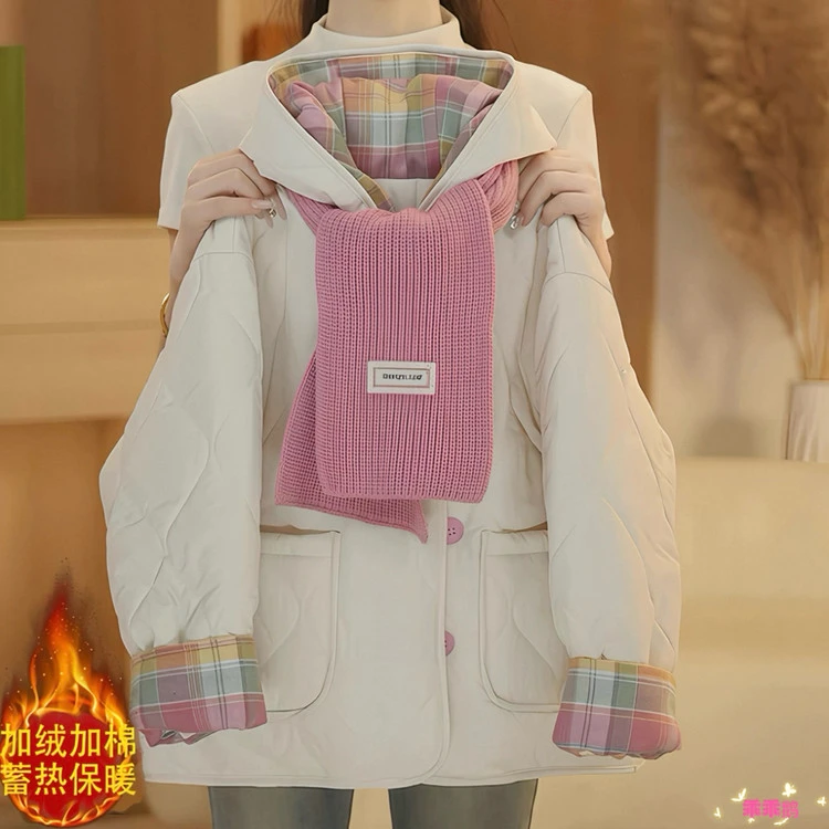 现货【送围巾】女童加绒加厚棉服外套2025冬装时尚洋气女孩保暖上衣