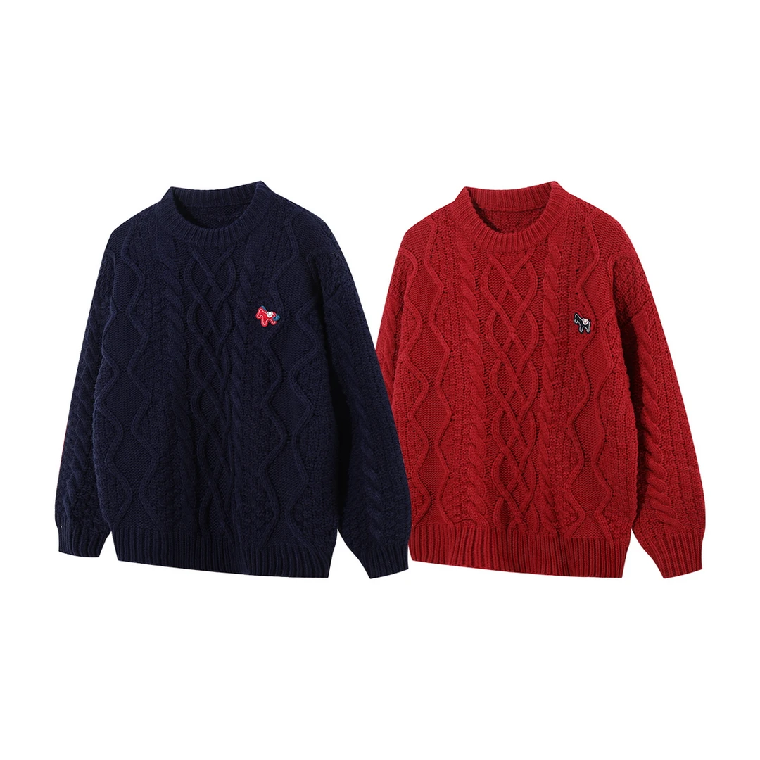 NIZHESI 新年款 2026年春 慵懒复古风 麻花宽松情侣装红色毛衣