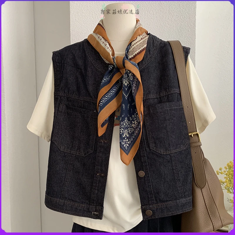 配丝巾牛仔马甲女2025秋季新款时尚宽松马甲叠穿上衣4588时尚气质
