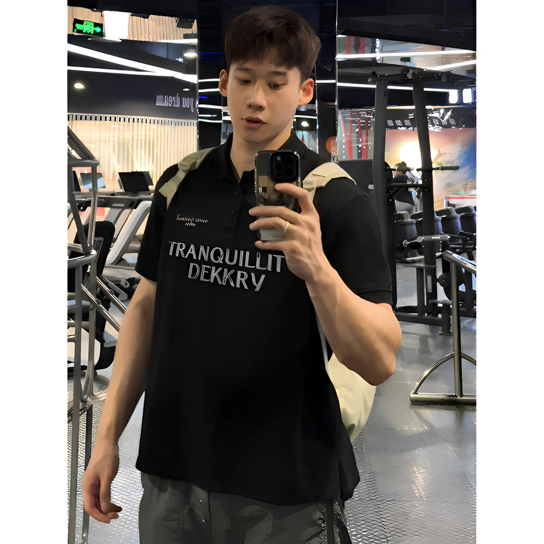 labzaa潮牌字母印花polo衫短袖t恤男ins潮流翻领宽松上衣夏季薄款