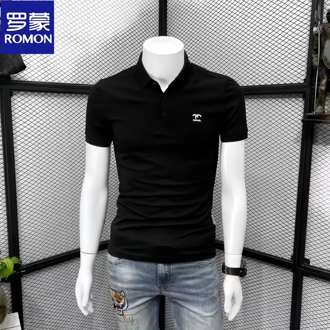 Romon/罗蒙短袖t恤男士夏季新款潮流休闲半袖时尚潮牌青年POLO衫