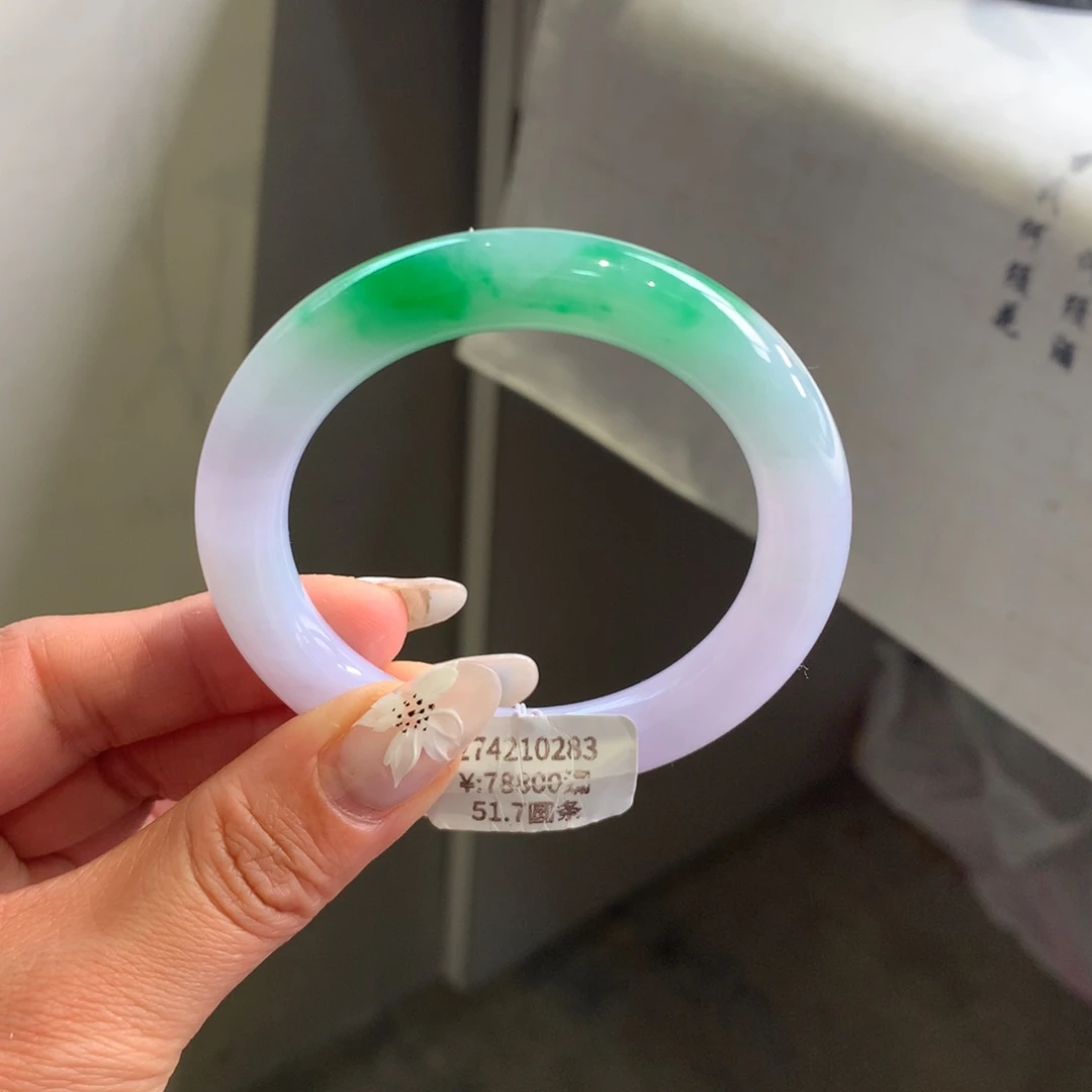 翡翠手镯未镶嵌冰春彩51.7圆条