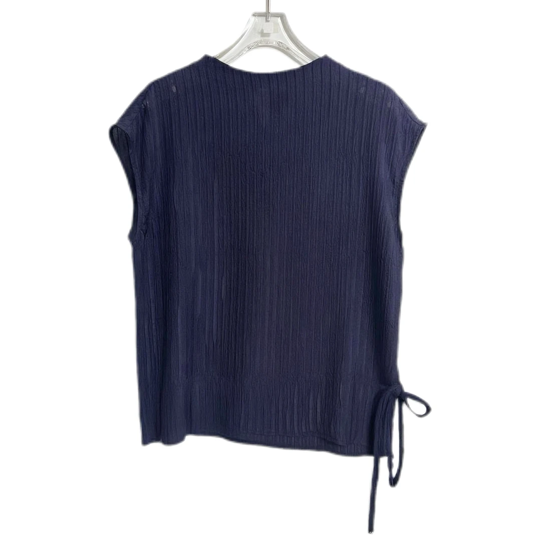 桑蚕丝揉叠皱短袖T恤抽绳不规则夏新款纯色气质名媛淑女25017