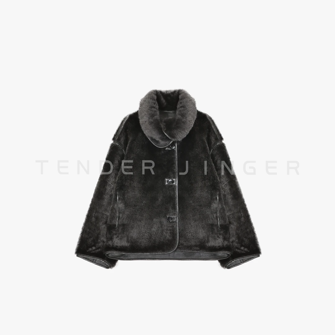 Tender Jinger｜线下专供 宽松翻领皮毛一体外套T54MDD50481