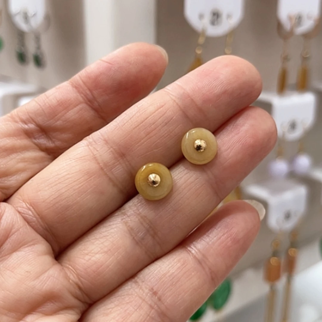 【闪购商品】翡翠耳饰18K金镶嵌翡翠耳钉