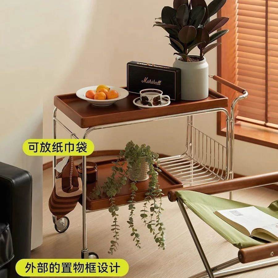 茶水小推车网红实木沙发边几复古日式可移动茶几客厅边柜餐车