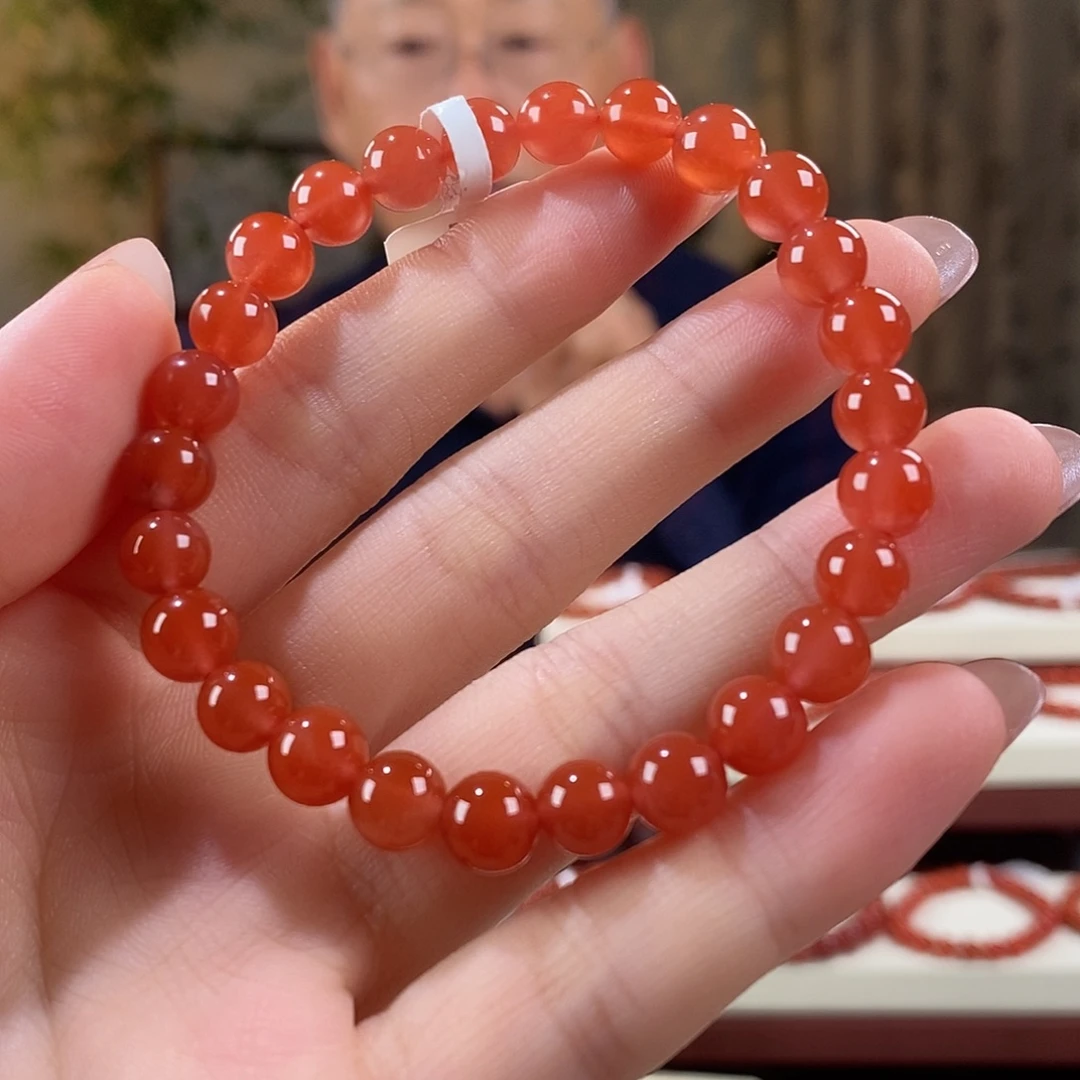 南红玛瑙未镶嵌手串原矿7mm 特级冰红保山