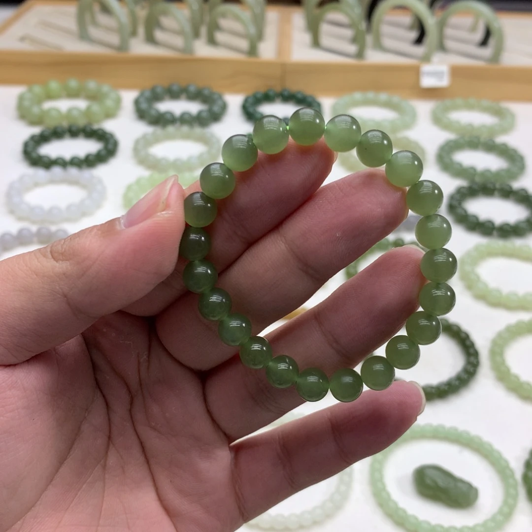 和田玉手串（湖水绿8）未镶嵌