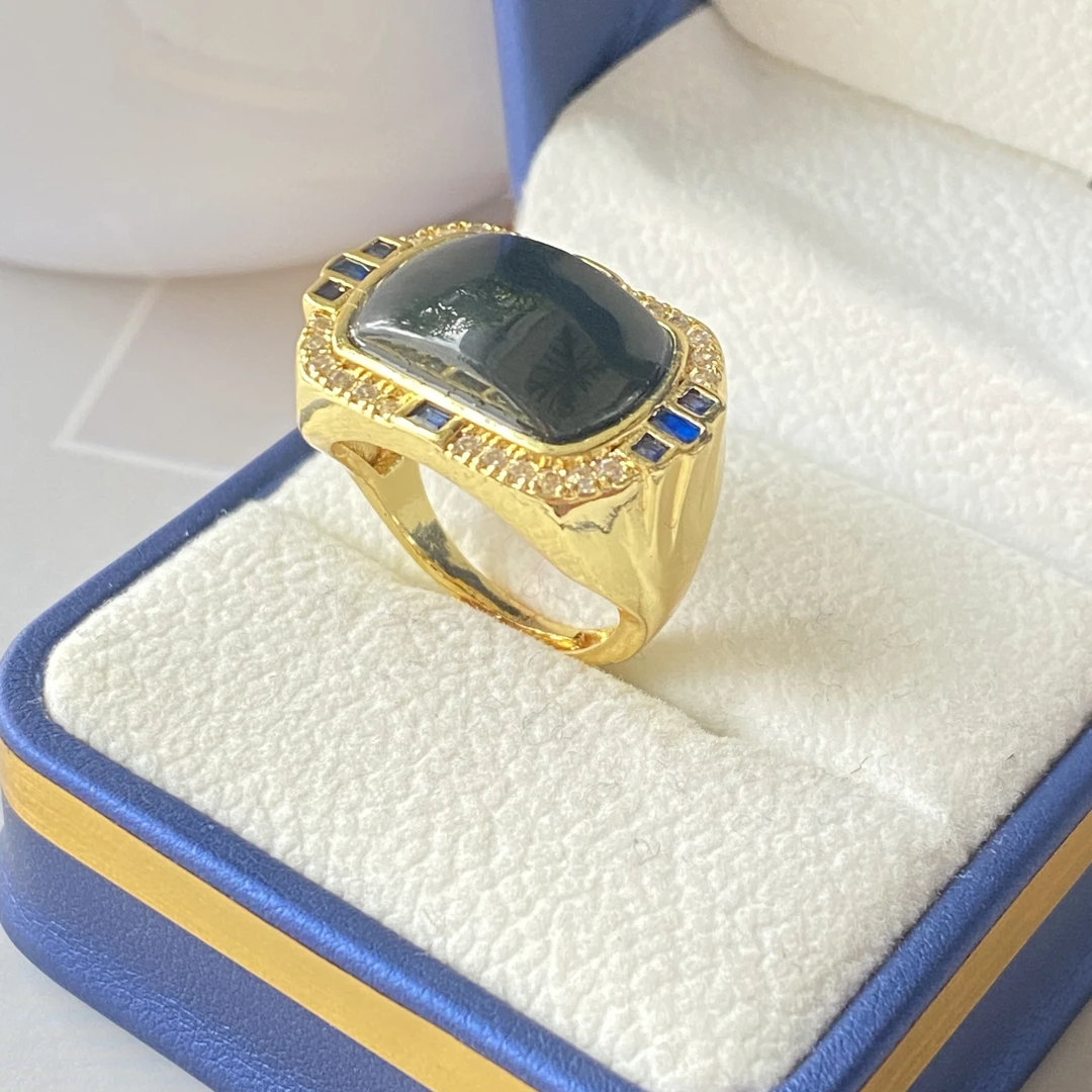 时尚大气和田墨玉豪镶款男士戒指