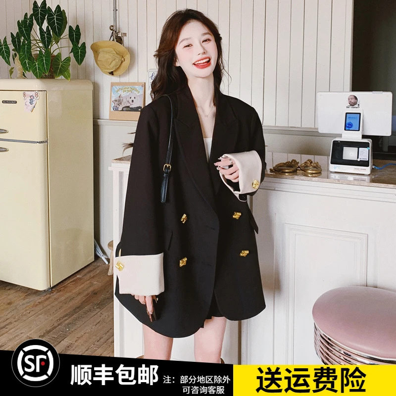 高级感时尚气质名媛西服春秋新款小个子休闲显瘦黑色小西装短外套