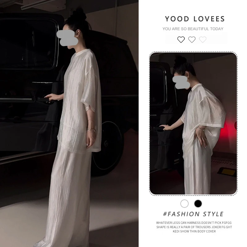 简约设计感套装女短袖宽松上衣大方得体穿搭一整套新款高腰休闲裤