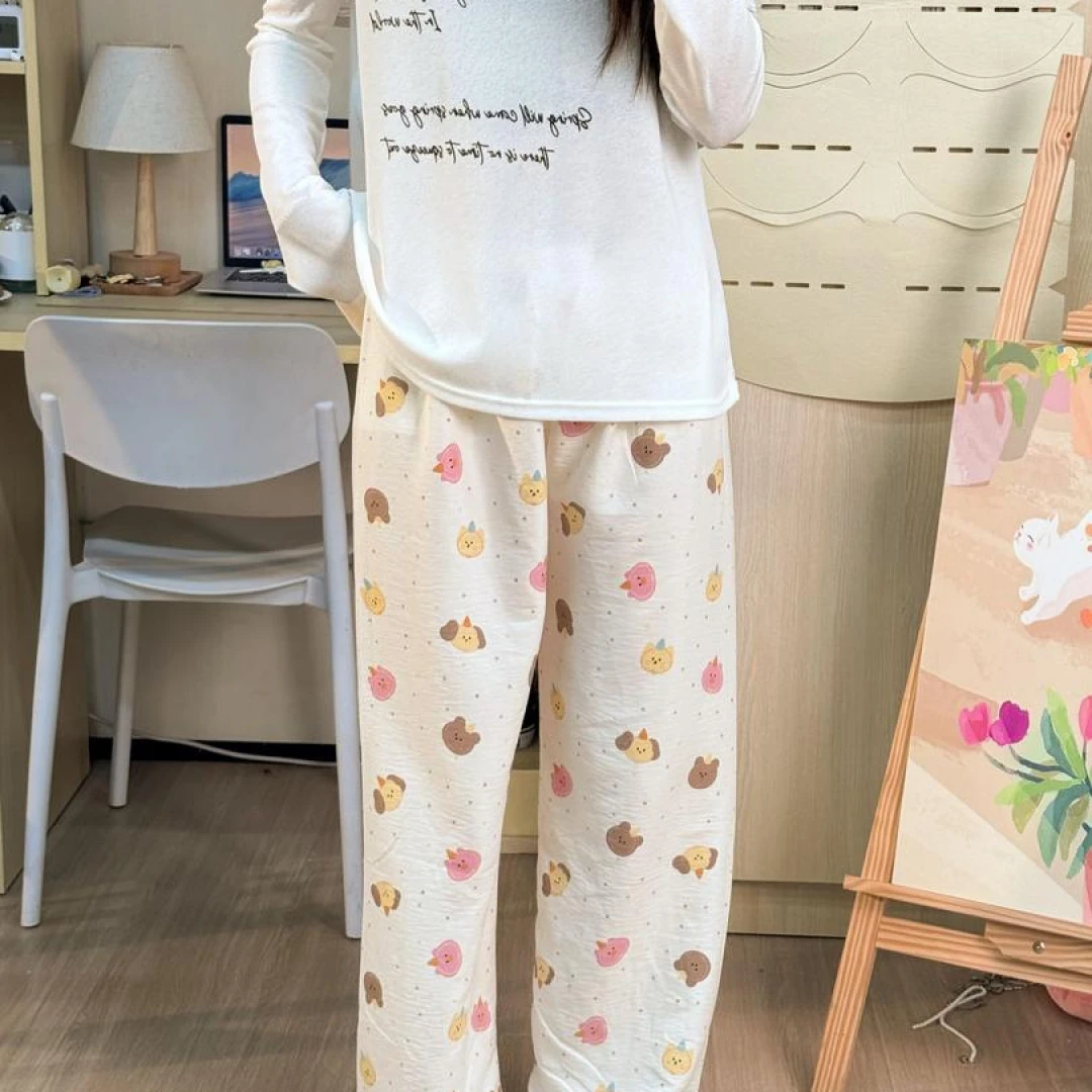 印像家薄款家居睡裤日系卡通女休闲宽松慵懒家居裤云朵棉