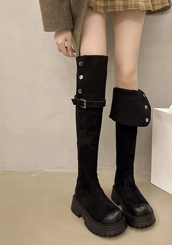 2024秋冬新款女士百搭弹力粗跟过膝长筒靴