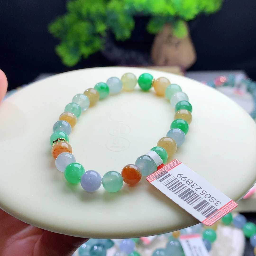 未镶嵌手串翡翠卡6.6-8mm冰多宝塔珠