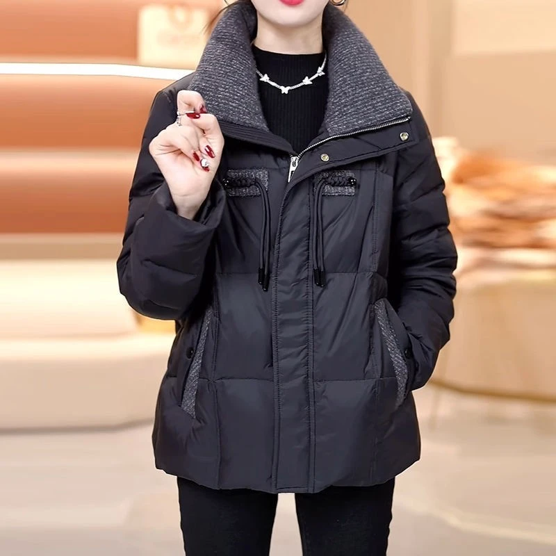 黑色棉服妈妈冬季2025新款棉衣洋气时尚轻薄大码加厚保暖短款外套