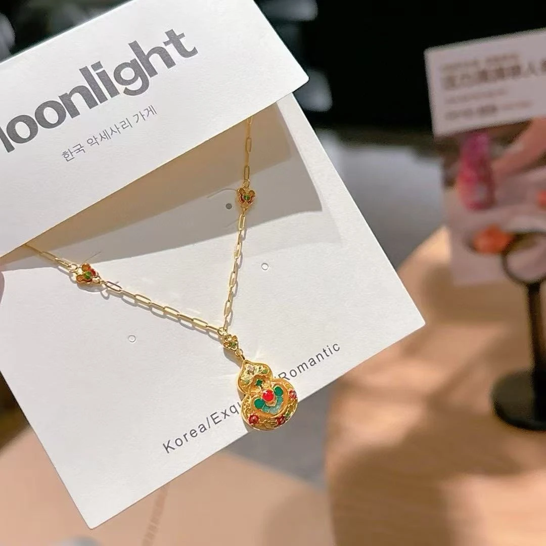 坠链均925银 国风珐琅彩宫廷风镂空葫芦项链