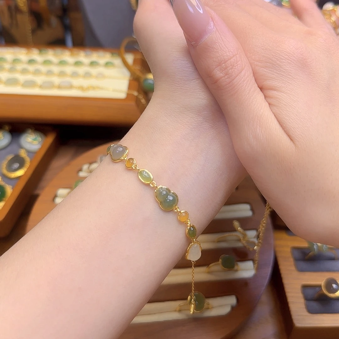 和田玉手链银S925镀金镶嵌多样性发货