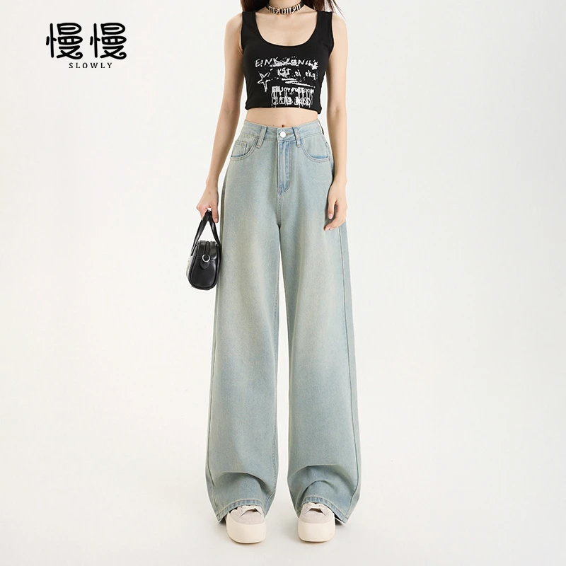 高腰牛仔裤薄荷曼波裤子女款爆款2025直筒宽松阔显瘦垂顺阔腿裤