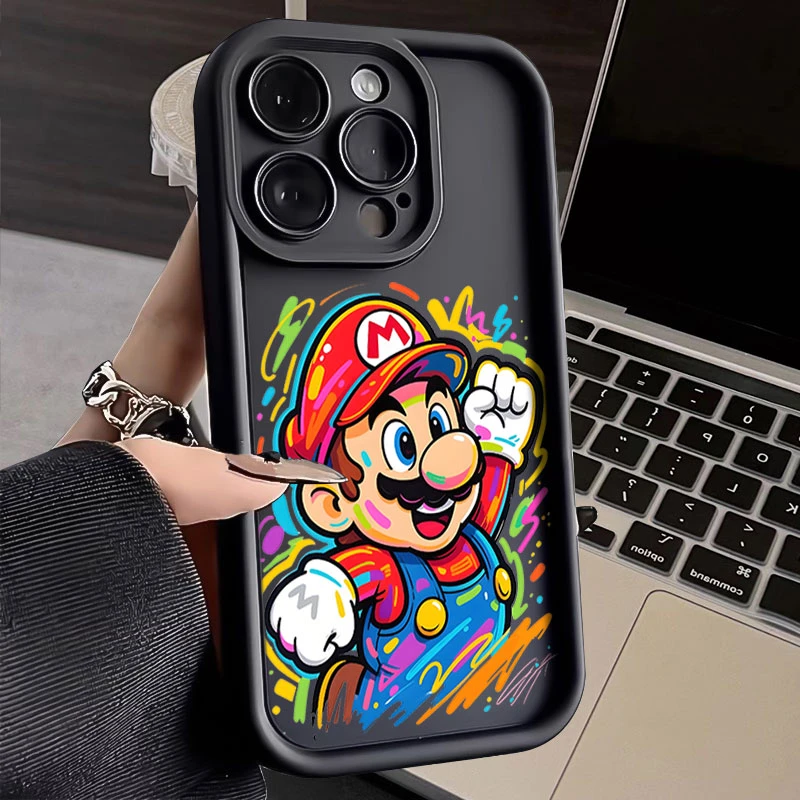 卡通马里奥适用iphone16苹果手机壳15promax金刚砂14软13全包1211